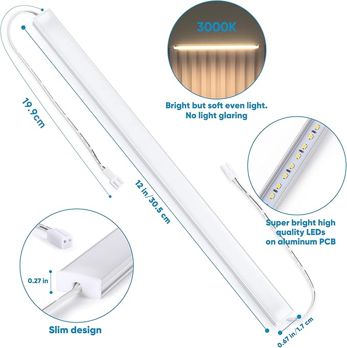 Litever Kitchen Under Cabinet Lights Plug in. Slim. Super Bright. 21W. Dimmable. 1 Remote Controls Multiple Lighting Kits Synchronously. for Kitchen Cabinet Light, Counter Lights, Warm White 3000K.