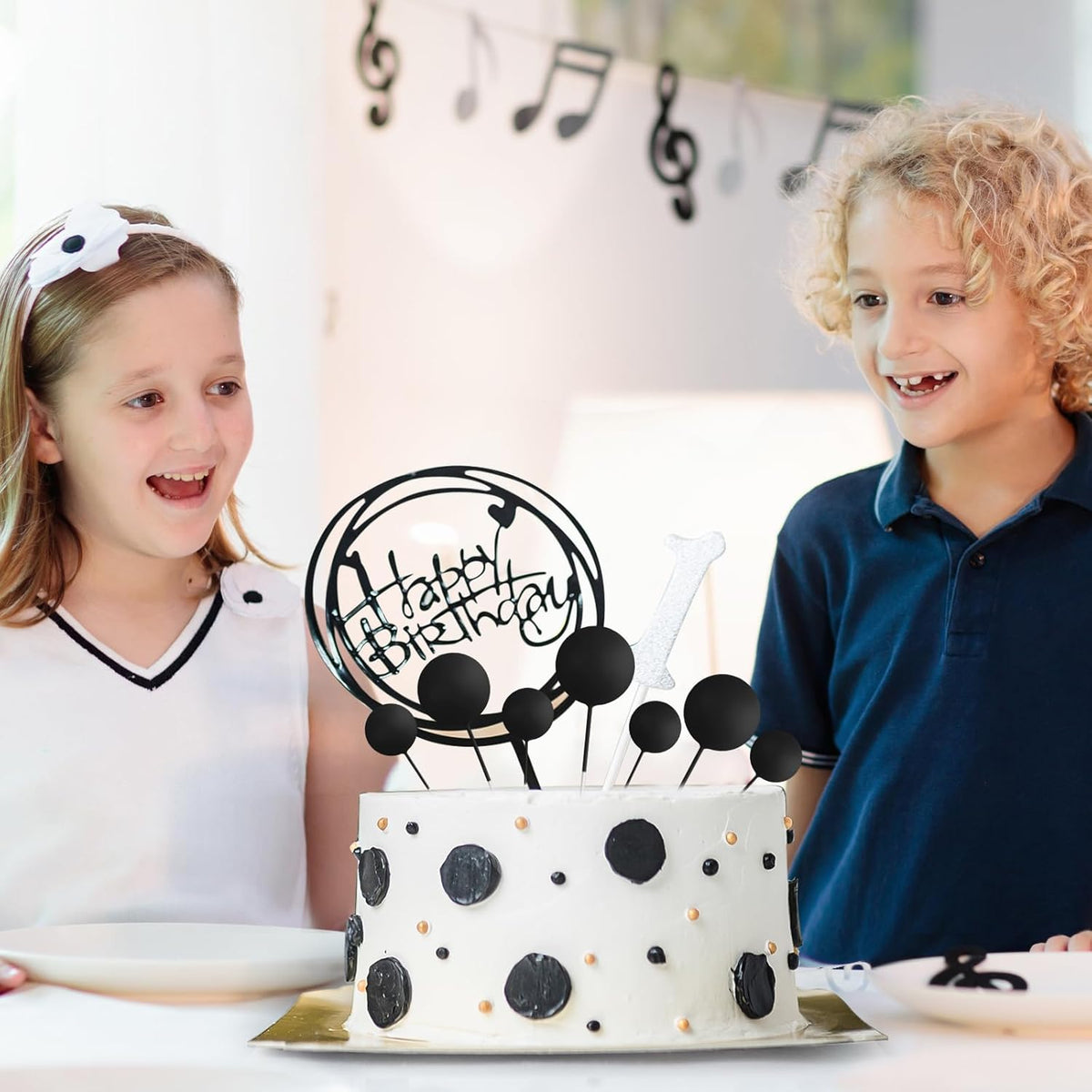 48 Pcs Balls Cake Topper Decorations Balloon Cupcake Toppers Foam Cake Topper Balls Cake Balls Decorations for Birthday Party Wedding Anniversary Cake Decorating (Black)