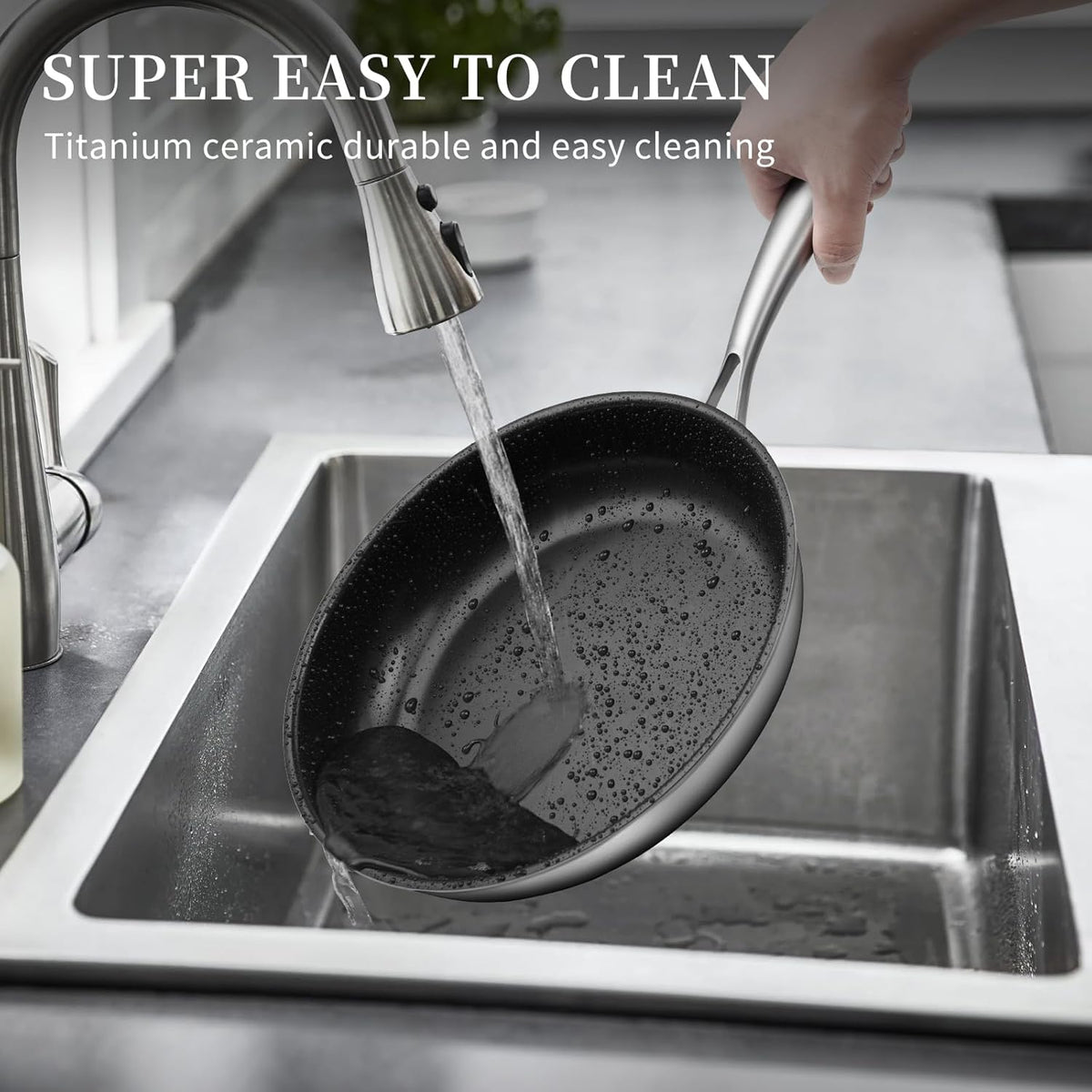 Stainless Steel Frying Pan Set, Titanium Ceramic 10” and 12” Non Stick Frying Pan Skillet Set with Lids, No Toxic Nonstick Egg Omelet Cooking Pan Set, Induction Compatible, PFAS&PTFE Free