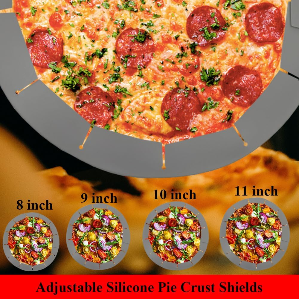 Adjustable Pie Crust Shields, Silicone Baking Protectors, Cover Ring Tools Fits 8-11.4 Inch Pies, Baking Pie Pizza Crust Shield Protector Cover for Edges (Grey)