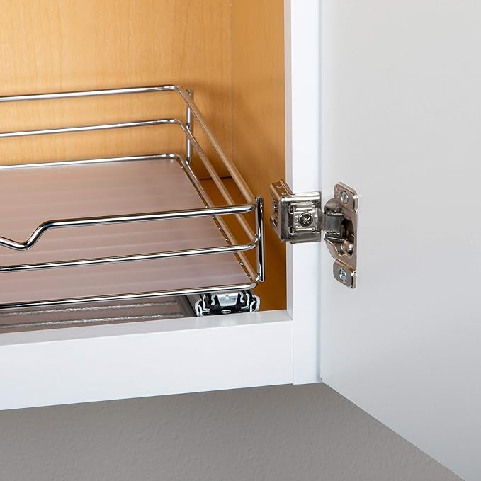 Pull Out Cabinet Organizer for Spices, Cans - Heavy Duty with Lifetime Limited Warranty- Pull Out Spice Rack- Cabinet Pull Out Shelf for Cans,Dishes, Etc, 14-3/8"Wx 10-1/2"D x 2-3/4โ H, Chrome