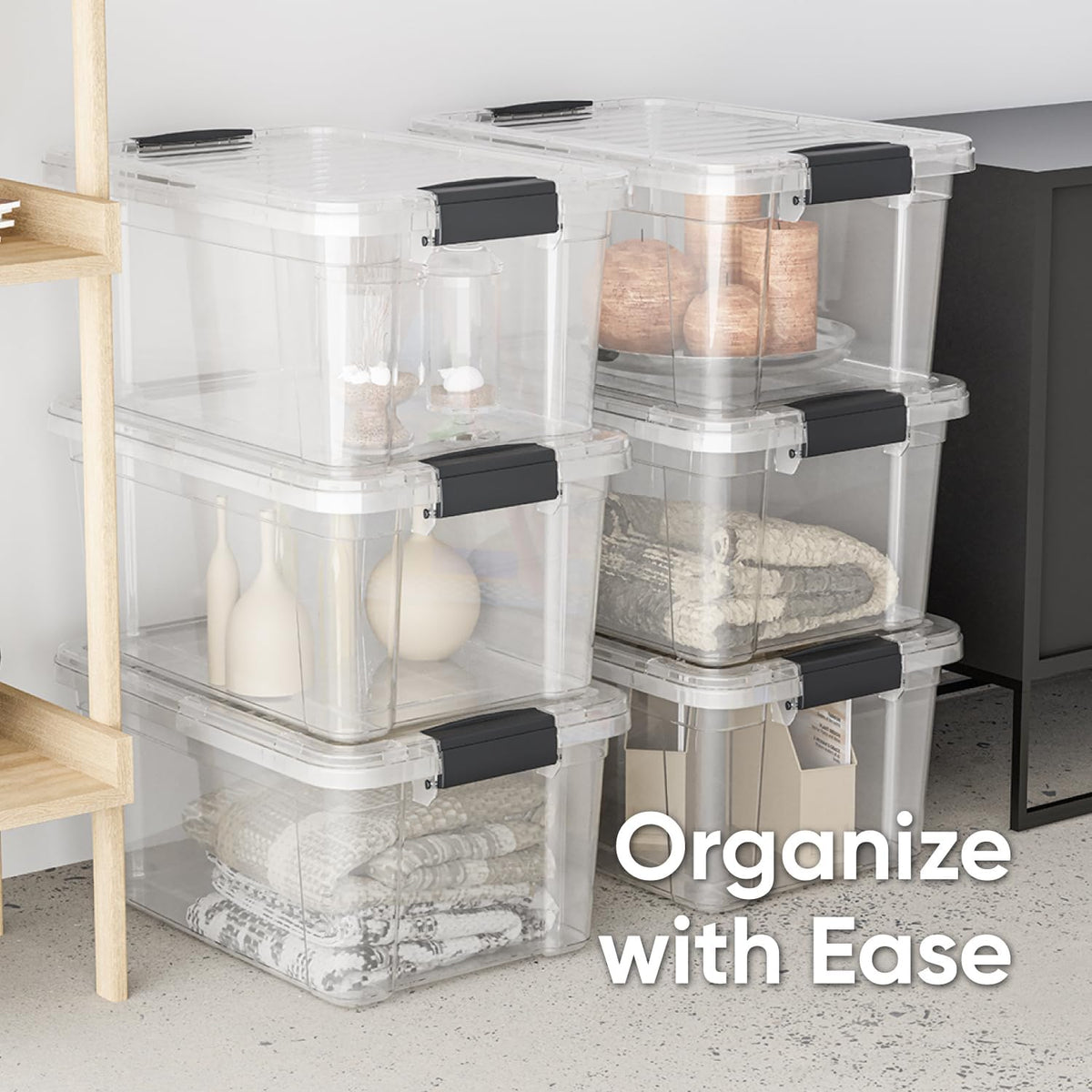 Superio Storage Bins with Lids - Clear Boxes for Organizing, Stackable Plastic Containers - BPA Free, Non-Toxic, Odor Free, Organizer for Home, Office, Dorm(2 Pack, 11 Qt)