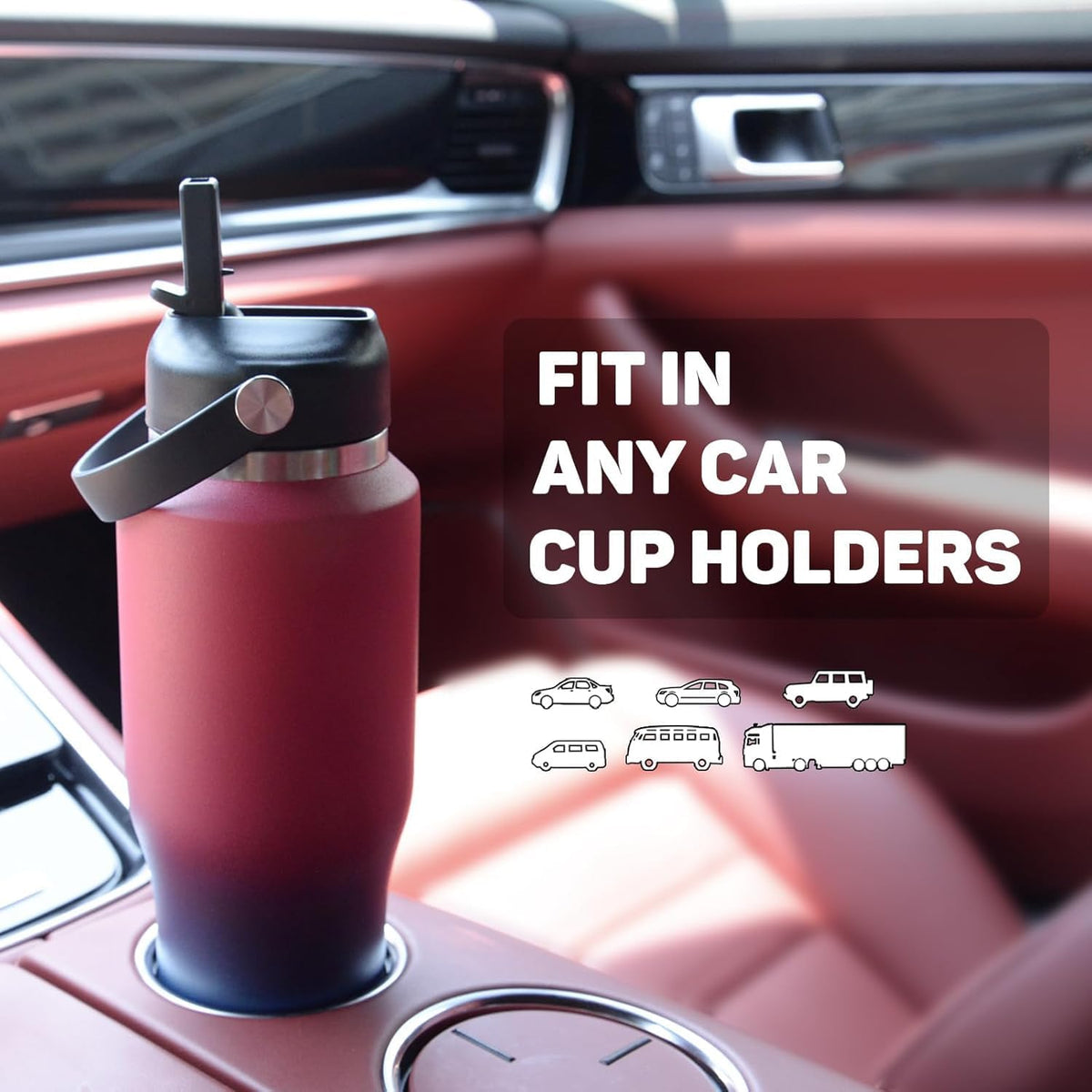 40oz Water Bottle with Powder Coated, Fit in Any Car Cup Holder, Water Bottle with Straw Lids, Stainless Steel Insulated Water Flask Double Wall Leak-proof BPA Free to Keep Cold&Hot
