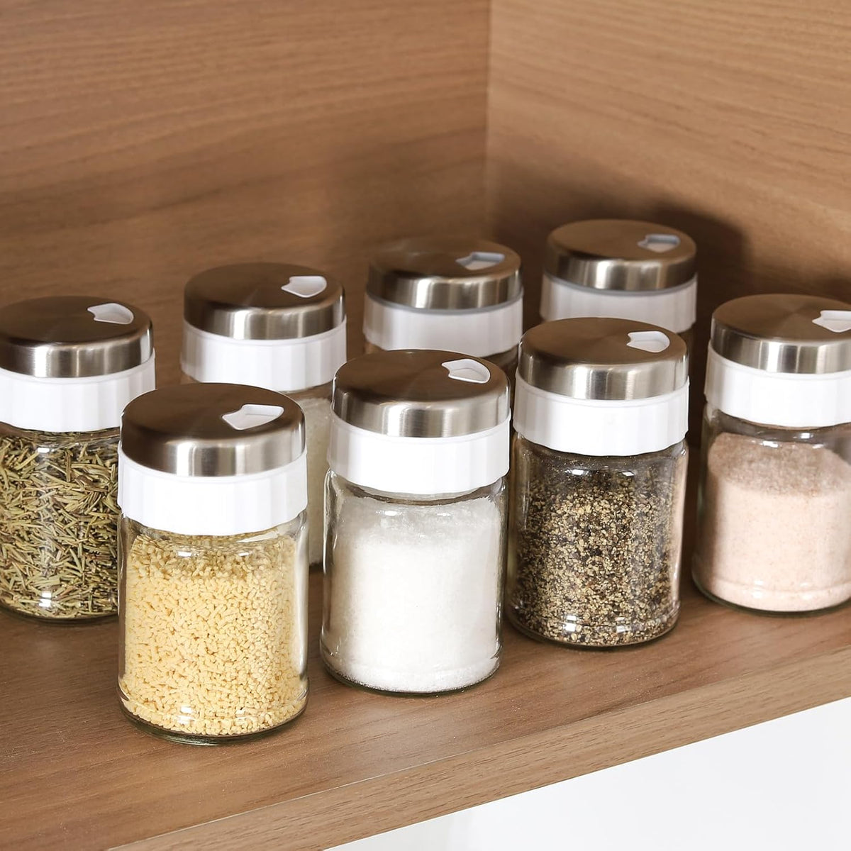VUCCHINI Salt and Pepper Shaker Set with Adjustable Pour Holes 3.4 oz Seasoning Spice Shaker with Lid Stainless Steel Salt Dispenser Farmhouse Kitchen