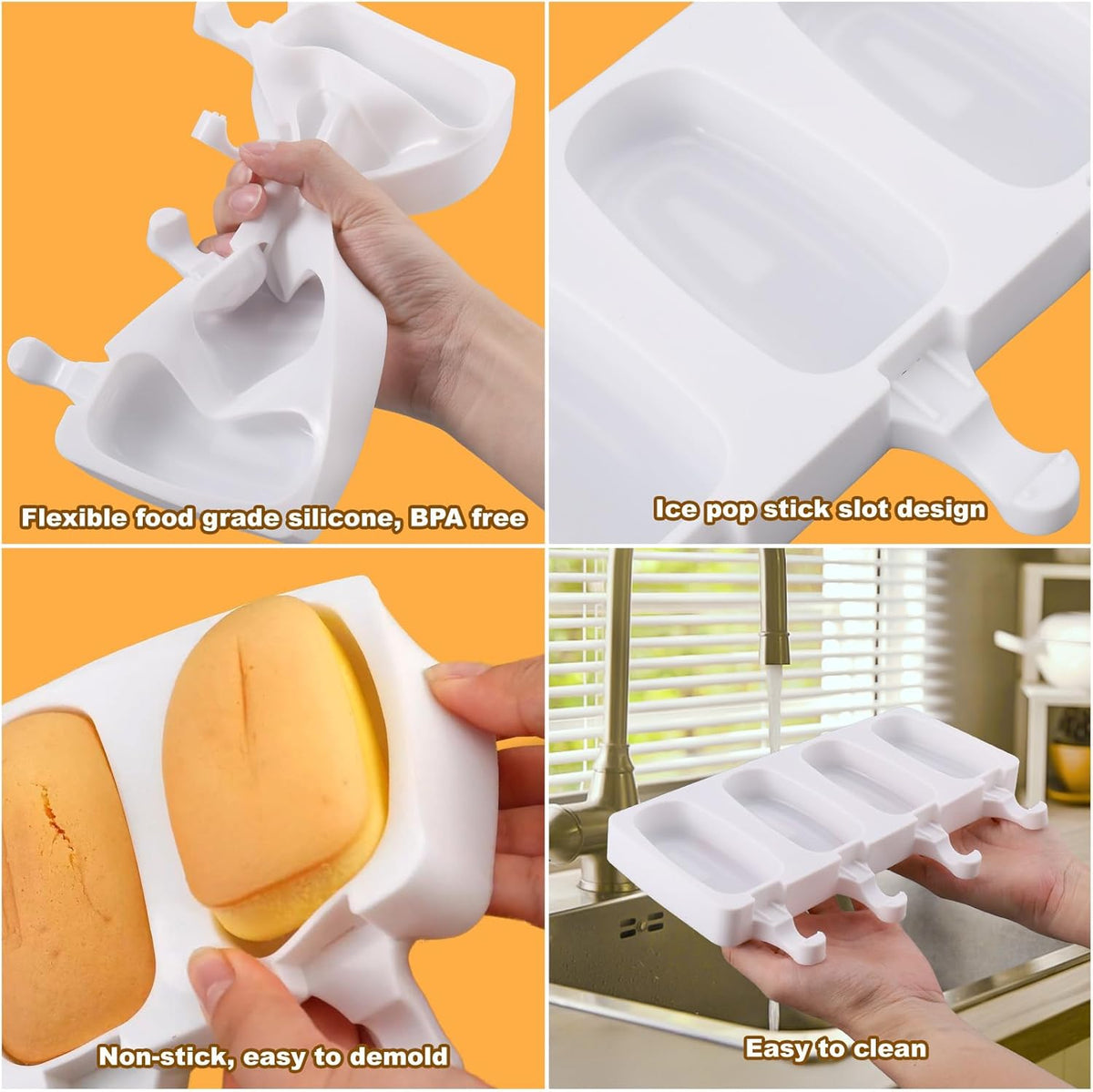 Juome Cake Pop Mold Kit, 2 Pack 8 Cavities Cakesicle Molds Silicone with 100 Wooden Sticks & 100 Packaging Bags with Ties, Cake Pop Maker Supplies Accessories, Baking Tools for Home Baking Desserts