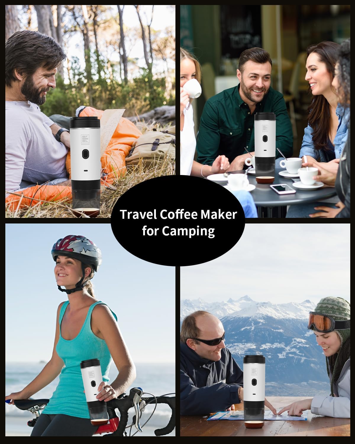 Portable Electric Espresso Machine, Car Coffee Maker for Travel Camping, Battery Powered Coffee Brewer Compatible with Ground Coffee & NS Capsules, White