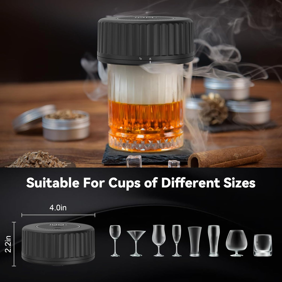 Whiskey Smoker Kit - Built-in Electric Lighter (No Butane)Drink Smoker, 6 Wood Chip Flavors, Rechargeable Cocktail Smoker Kit, Birthday Bourbon Whiskey Gift, Suitable for Men, Dad, Husband.