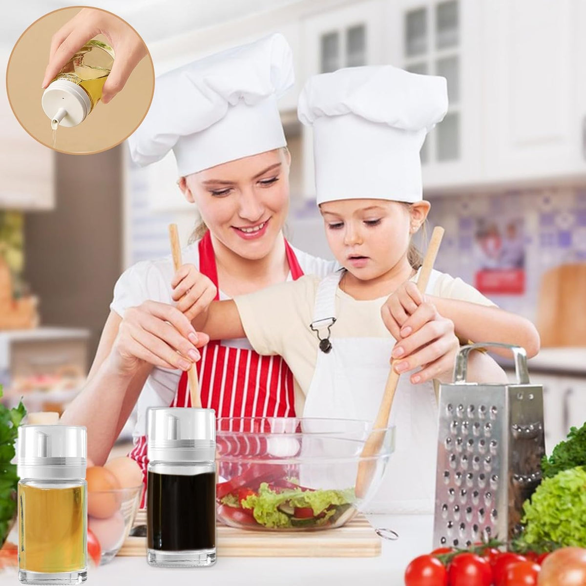 3-Pack Leakproof Small Glass Oil and Vinegar Dispenser Bottles - Perfect for Kitchen Use - 3.38oz Each