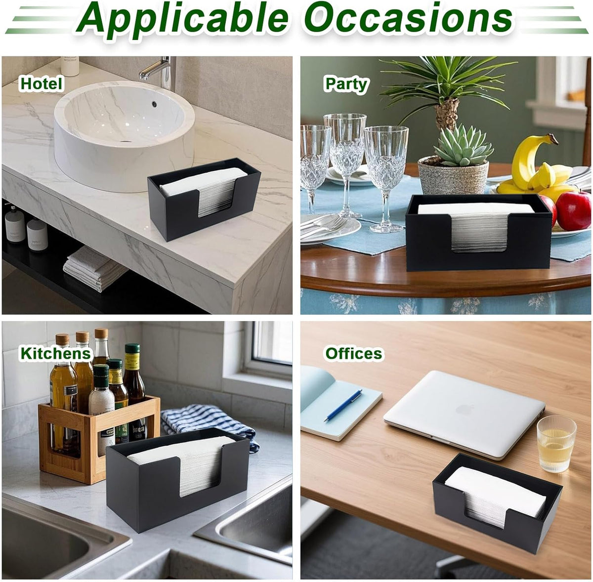 4Pack Paper Towel Holder Countertop, Acrylic Bathroom Paper Towel Holder, Black Napkin Holder for Kitchen, Countertop Multifold Z-fold C-fold,Trifold Paper Hand Towel Dispenser for Bathroom Toilet (4)