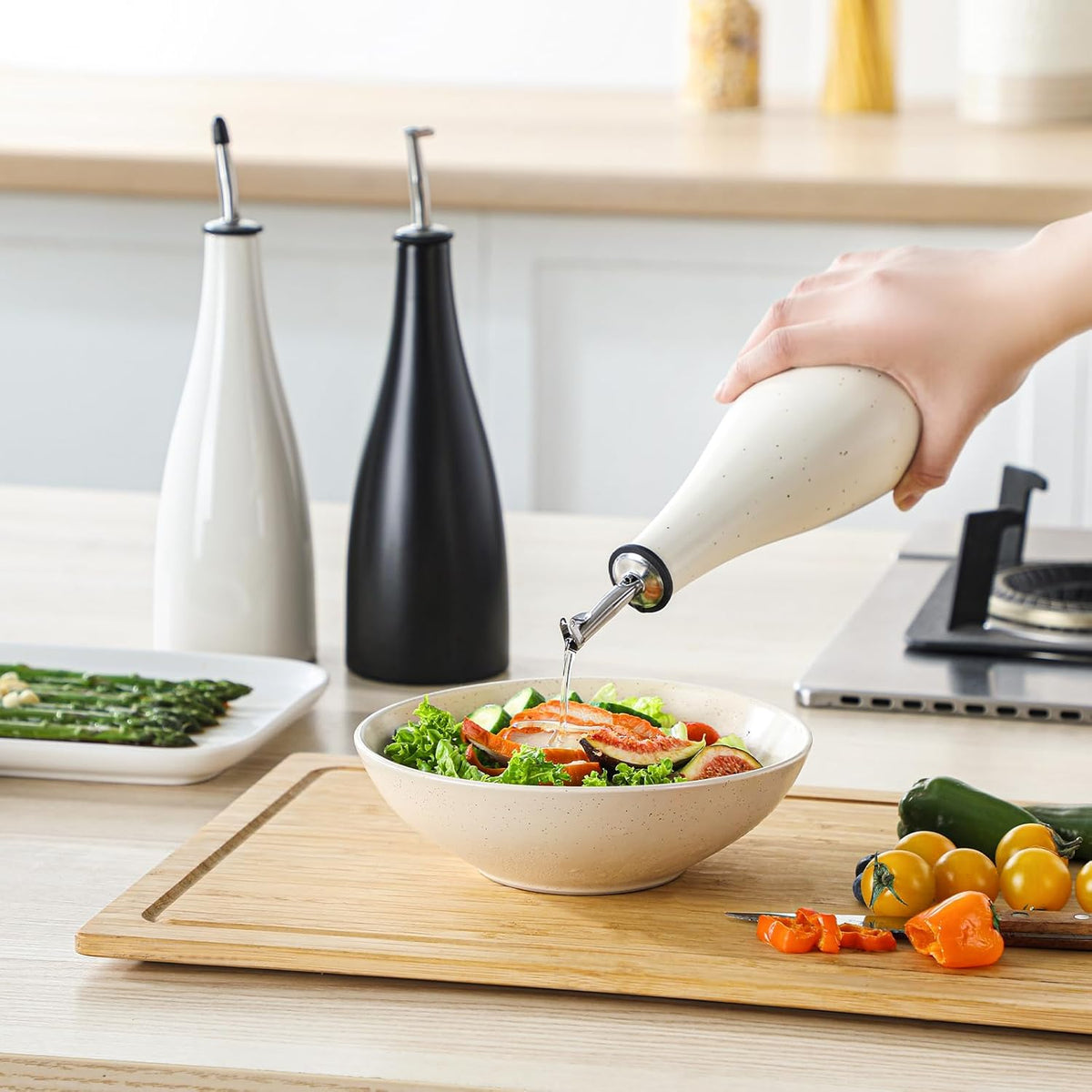 vancasso 16 Oz Ceramic Olive Oil Dispenser Bottle, Bottle Dispenser with Spout and Funnel for Kitchen,Suitable for Oil, Vinegar, Coffee Syrups & Other Liquids,Cream