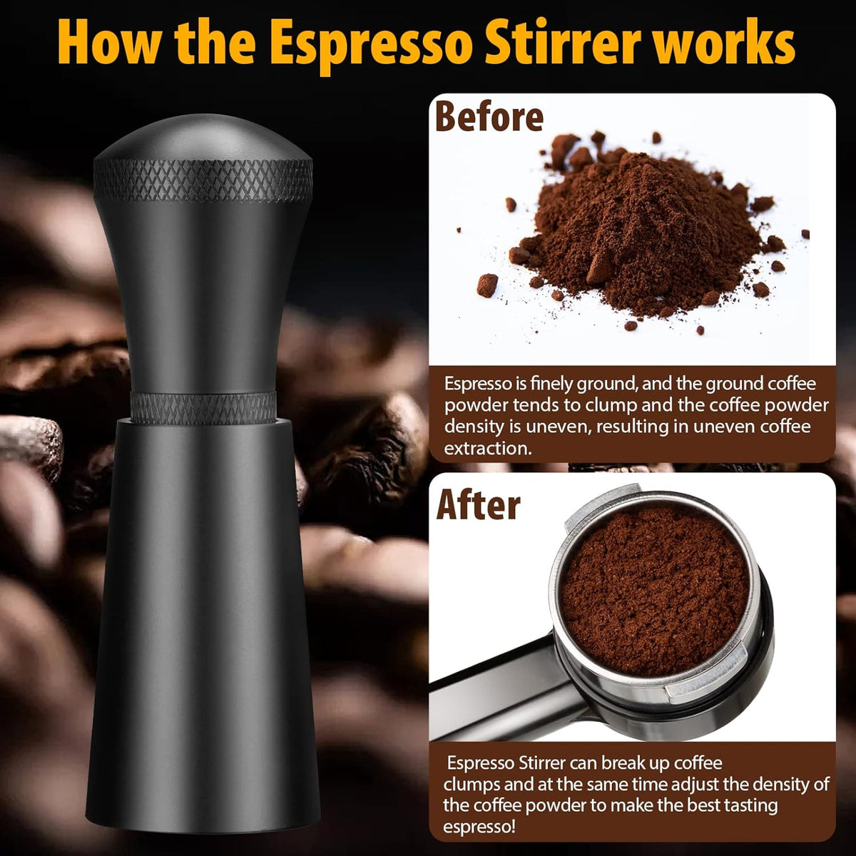 WDT Espresso Distribution Tool Espresso Stirrer Tools for Barista, 0.35mm 7 Needles Espresso Coffee Stirrer with Extra 7 Replaceable Needles, Aluminum Alloy Handle with Stand (Black)