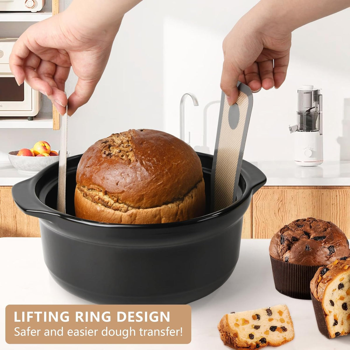 TuBon 8.3" Silicone Bread Sling for Dutch Oven - 1pcs Non Stick Reusable Baking Mat with Handles, Perfect for Sourdough Bread, Round Pizza, Artisan Loaf - Easy Clean, Odor Free, Heat Resistant