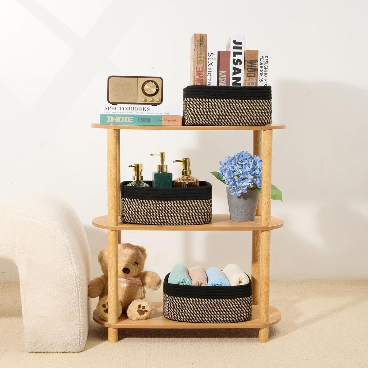 Small Storage Baskets for Organizing | Closet Organizer Bins | Shelf Toy Basket | Woven Rope Baskets | Cube Decorative Box | Shallow Basket | 11.5x7.5x4.7โ | 3 Packs Black Brown