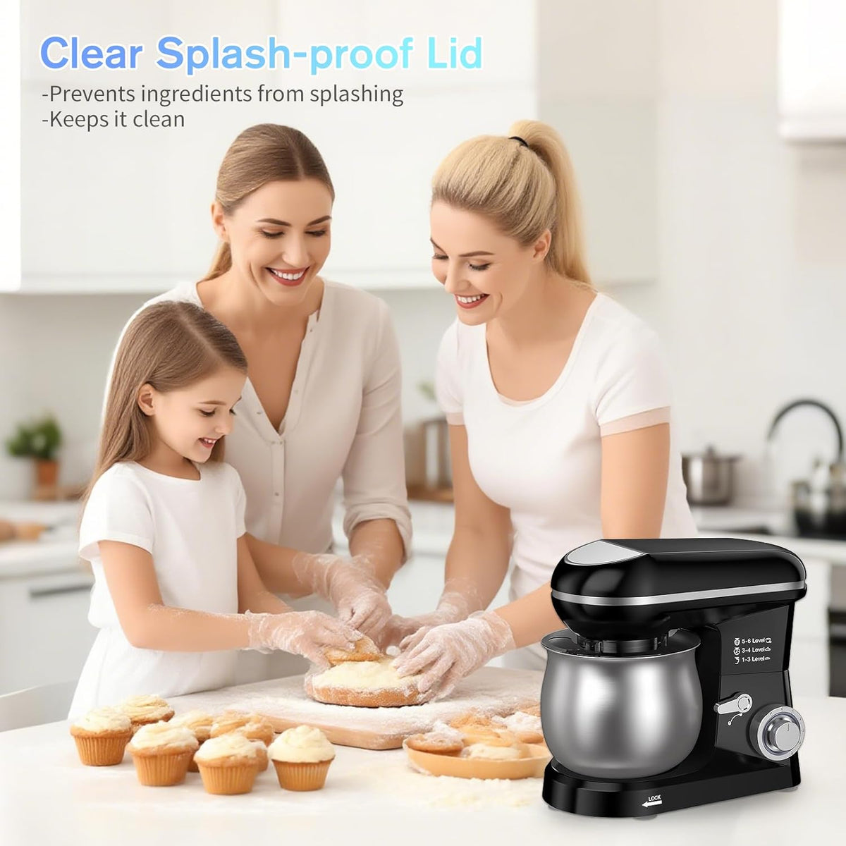 6-Speed Electric Stand Mixer with 5.3 Quart Stainless Steel Bowl, Kitchen Mixer Tilt-Head Design β Includes Dough Hook, Whisk & Beater-Great for Baking Bread, Cakes, Cookies