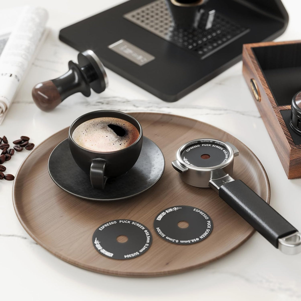 MHW-3BOMBER 51mm Espresso Puck Screen - 0.2mm Ultra Thin Espresso Puck - Metal Reusable Coffee Filter for Portafilter Basket 51mm - Puck Screen with Titanium Coating FG7048B-OS
