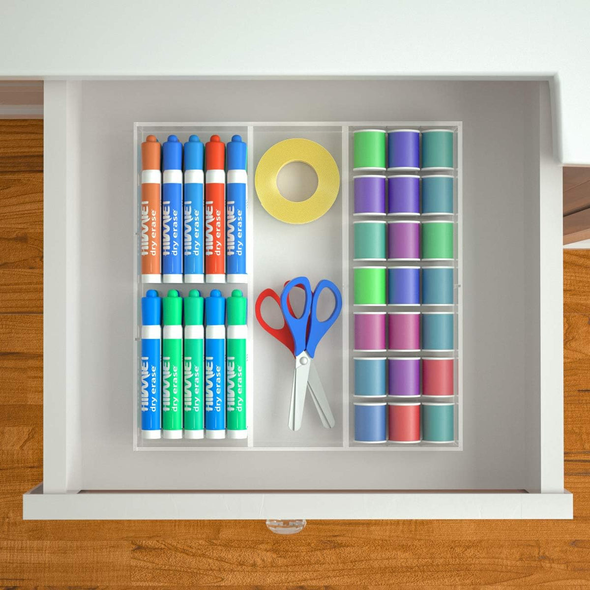HIIMIEI Acrylic Drawer Organizer, 6 Section Clear Makeup Tray Organizer for Drawer Office Bedroom(11.8x11.8 inch)