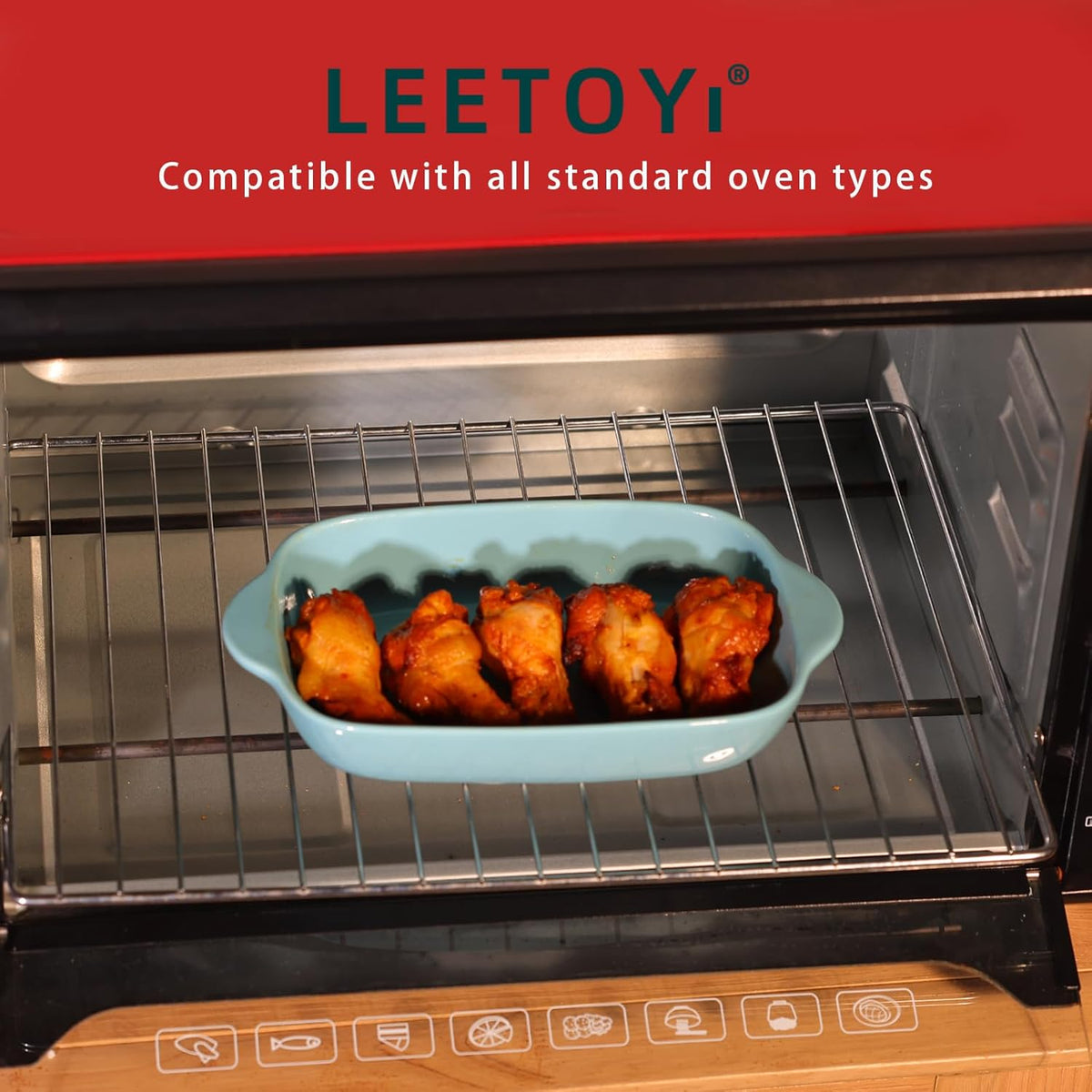 LEETOYI Ceramic Small Baking Dish, Porcelain 2-Piece Rectangular Bakeware with Double Handle, Baking Pans for Cooking and Cake Dinner 7.5"ร5 (Turquoise)