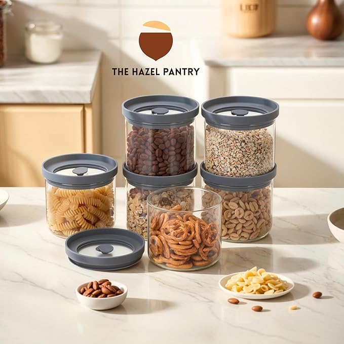 Glass Airtight Canisters with Silicone Lids – BPA-Free Borosilicate Containers for Food Prep, Storage, Wet or Dry Foods, Pasta, Rice, Flour, Tea, Herbs, Snacks – Set of 6 (17.5 oz)
