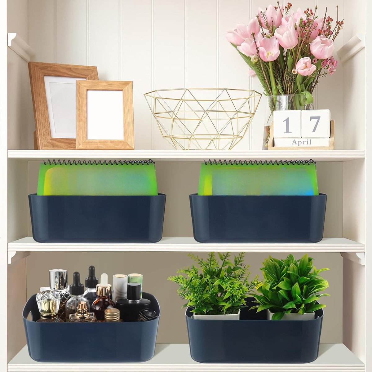 Zopeal Plastic Storage Bins 10 Pcs Blue Pantry Organizer Bins Small Baskets Storage Containers for Home Kitchen (8 x 5.7 x 3 Inch)