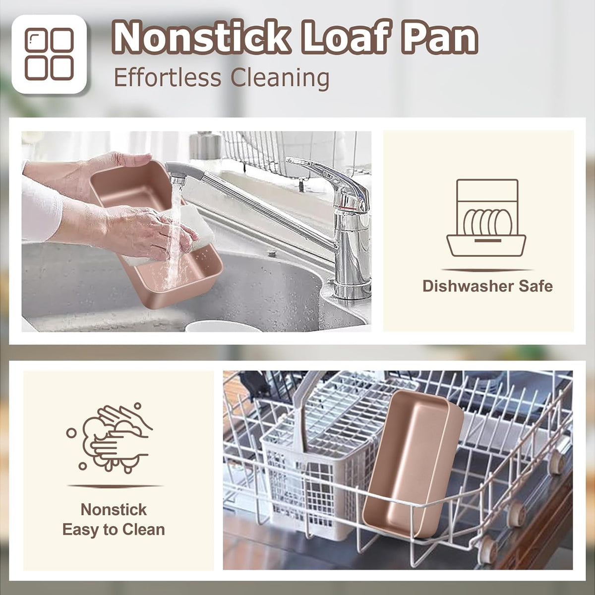 LIANYU 9 x 5 Inch Bread Loaf Pan for Baking, Stainless Steel Loaf Toast Baking Pans for Homemade Bread Meatloaf Lasagna Cake, Non Stick & Non Toxic, Oven Safe, Rose Gold