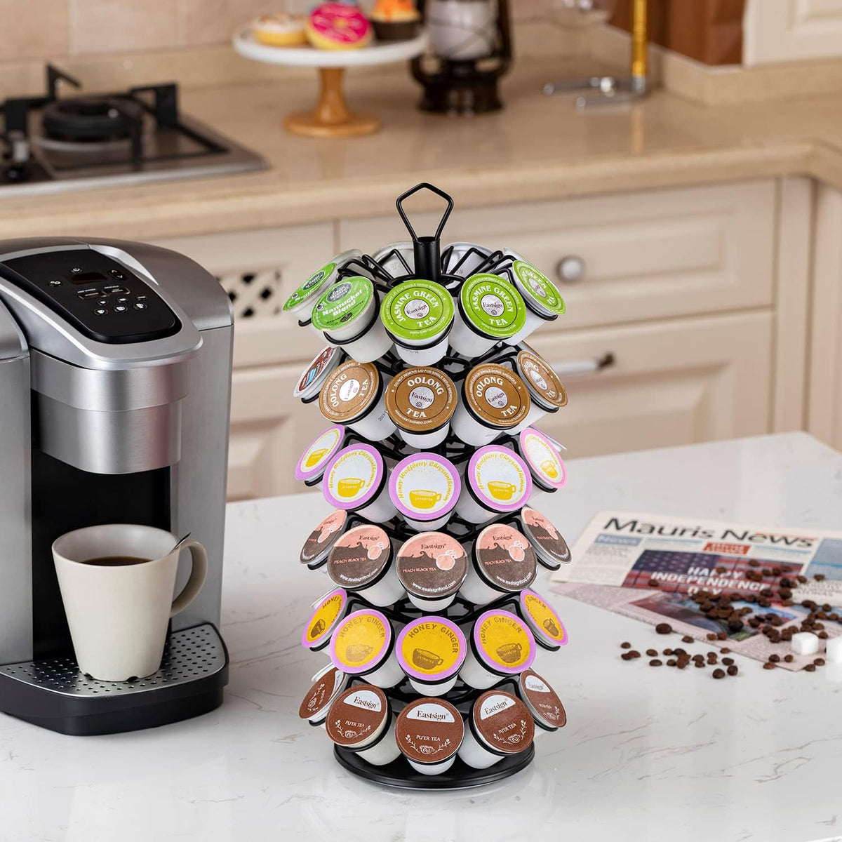 Rice rat K-Cup Storage Coffee Capsules Pod Holder Carousel Capsule Display Storage for k-cup(54 pods-6 tiers)