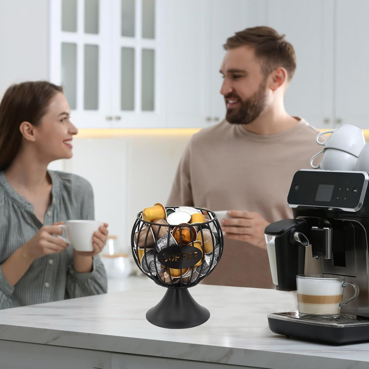 K Cup Holder and Pod Storage Organizer for Counter - Metal Basket for Keuring Pods, Coffee Bar Decor, Capsule and Creamer Organizer - Black