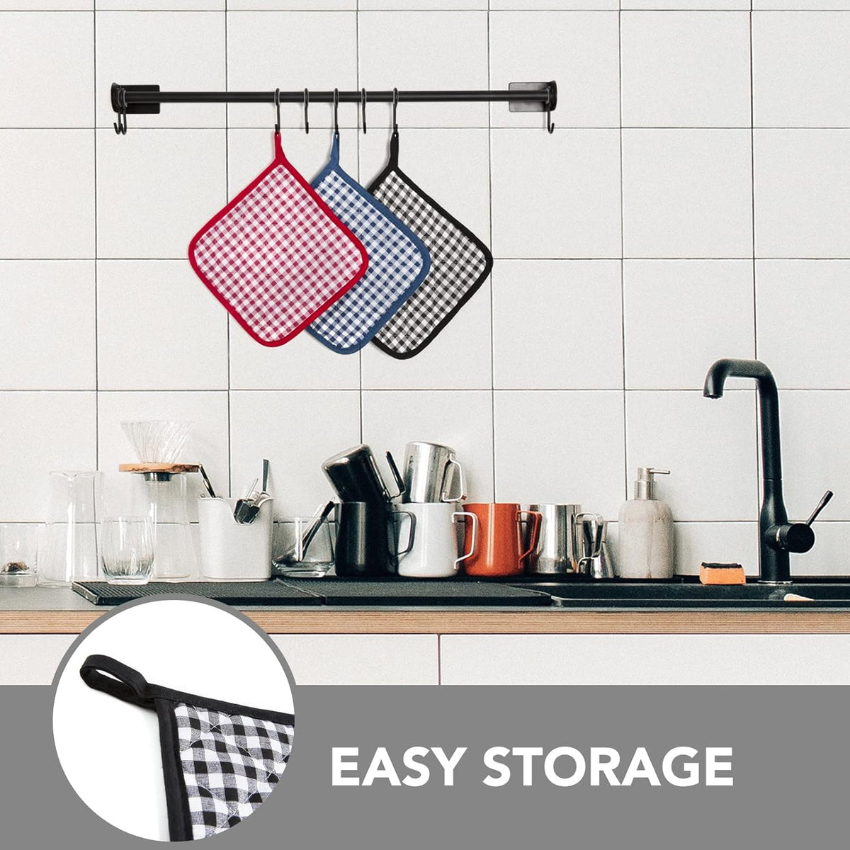 Joyhalo 4 Pack Pot Holders for Kitchen,Cotton Oven Holder with Great Heat Resistance,Non Slip Hot Pads for Kitchen Clearance,Black Buffalo Plaid