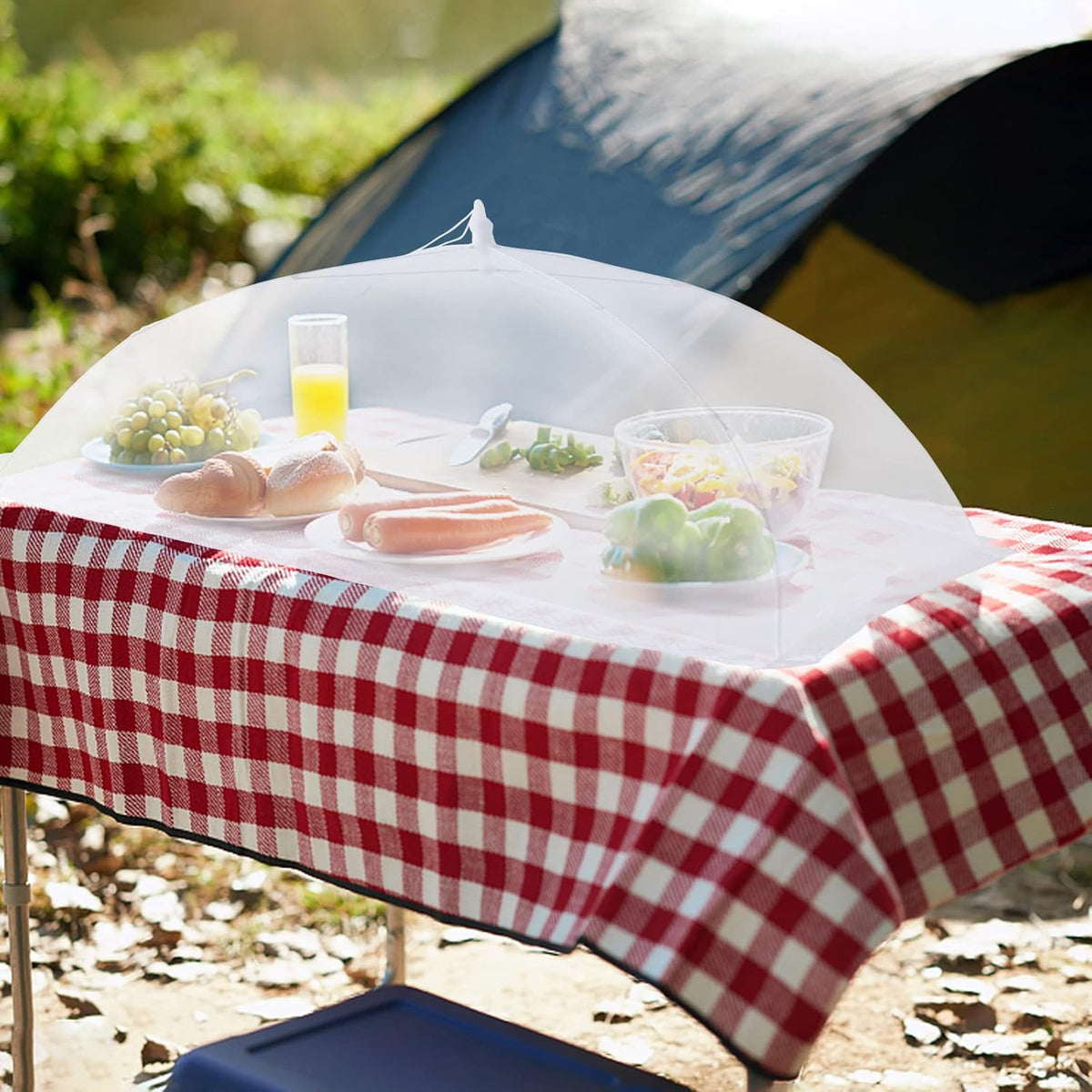 ZMCINER 7 Pack Food Covers for Outdoors Mesh Screen Include Food Tents 1 Extra Large (40"X 24") & 6 Standard (17"X 17") Collapsible and Reusable Mesh Covers for Outside, BBQ Party Supplies, Fruit