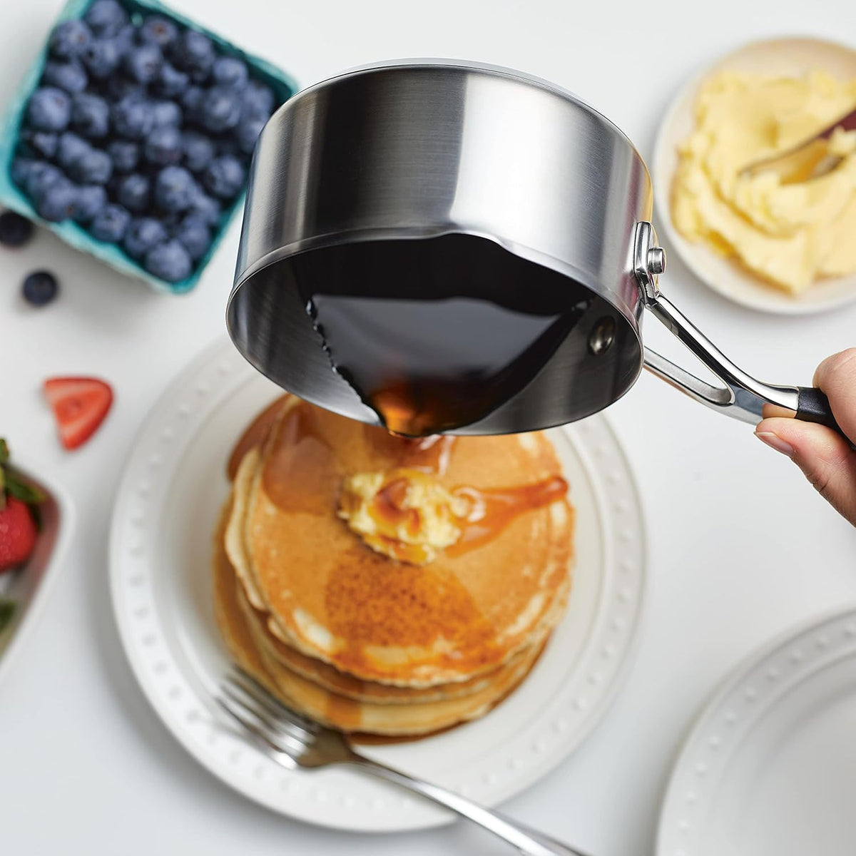KitchenAid Saucepan with Pour Spouts, 1 Quart, Brushed Stainless Steel, 71018