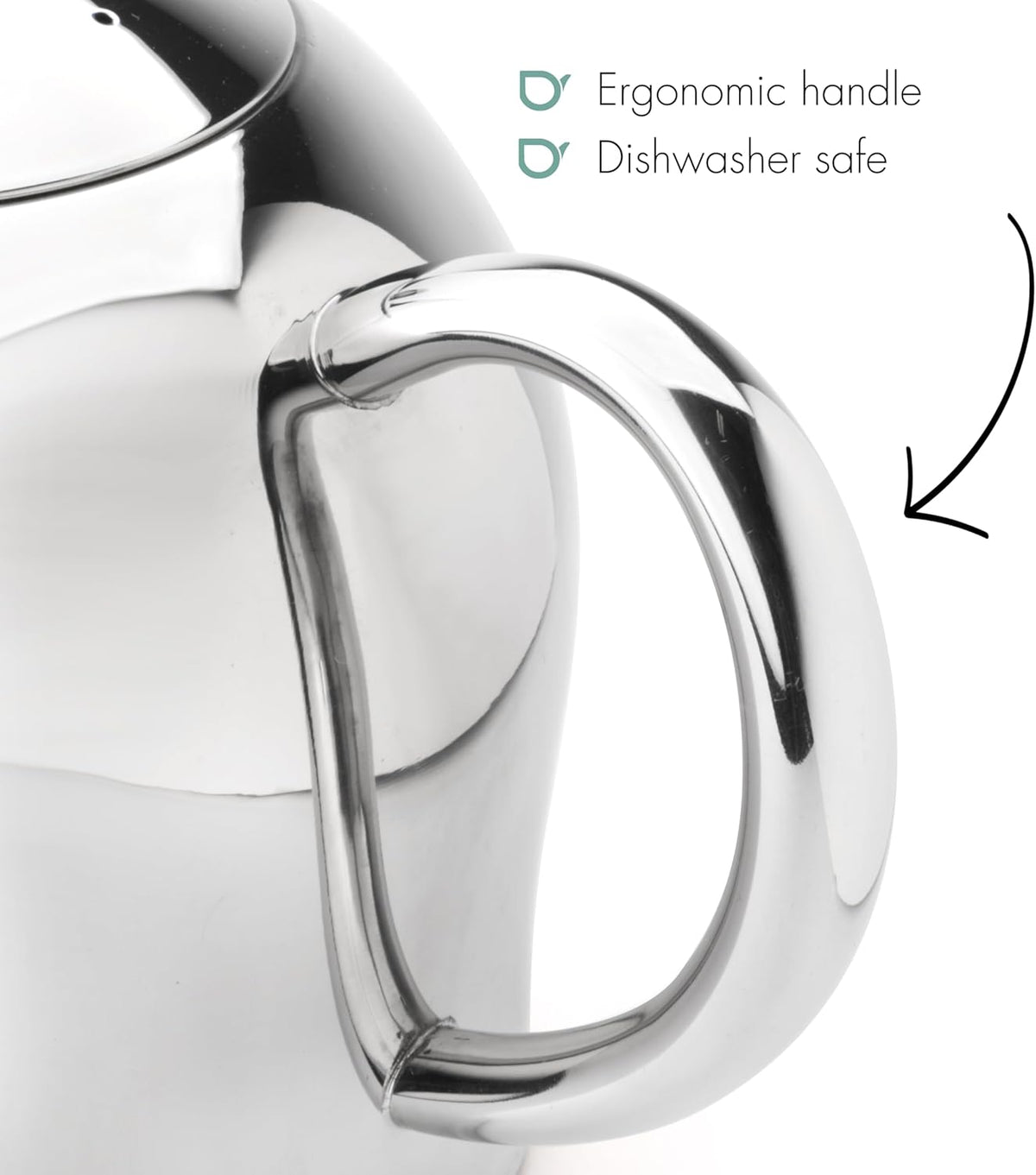 Santhee Double Walled Teapot, 0.5-Liter Stainless Steel Glossy Finish with Glossy Accents
