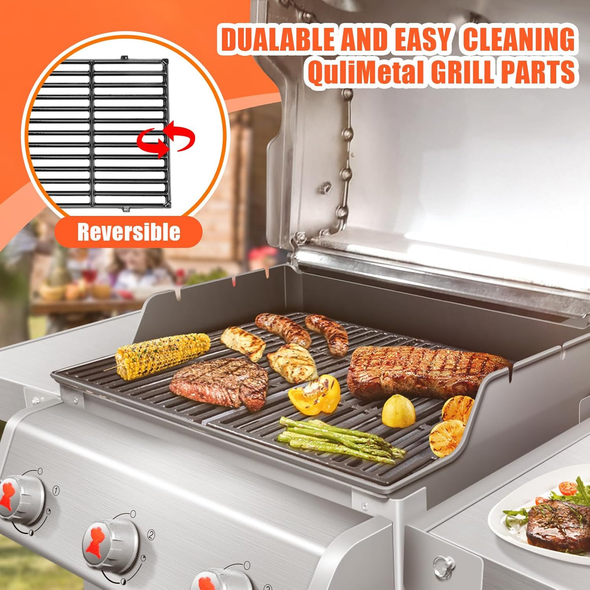 QuliMetal 17.5" Grill Grates for Weber Spirit 300 and GS4 Spirit II 300 Series, Spirit E-310, Spirit II E-310, Genesis Silver/Gold B & C, Genesis 1000-3500, Porcelain-Enameled Cast Iron Grate for 7638