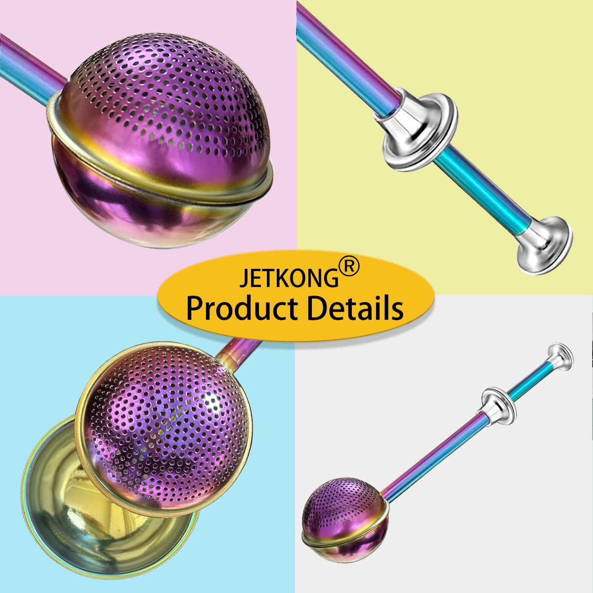 JETKONG Powdered Sugar Shaker Duster Flour Dispenser Shaker with 18/8 Stainless Steel Spring-operated Handle for Sugar Flour and Spices (Rainbow)