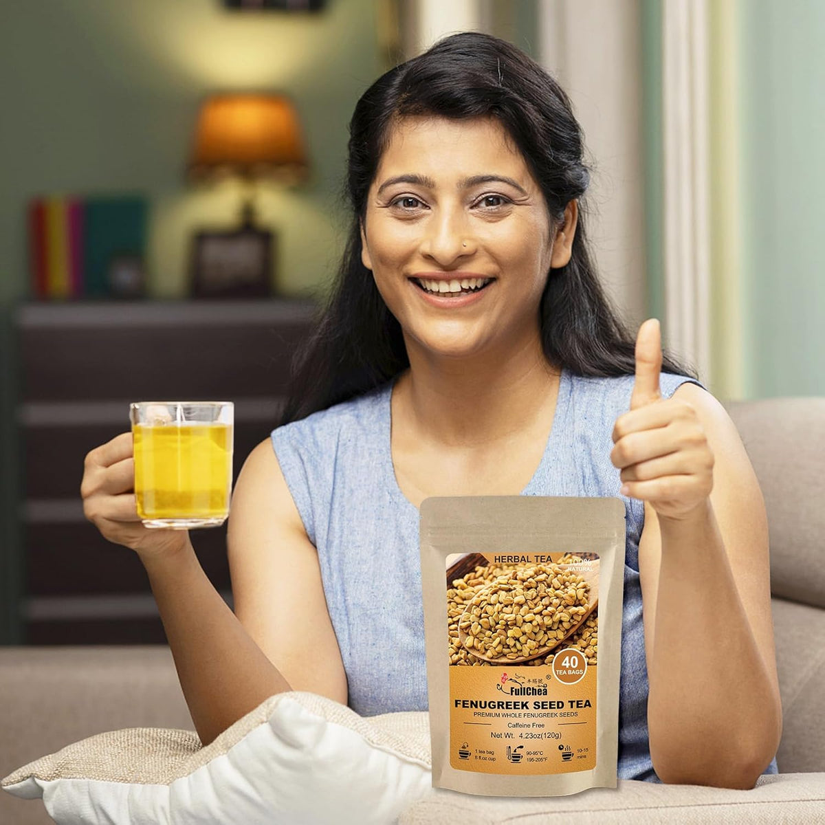 FullChea - Fenugreek Seed Tea Bags, 40 Teabags, 3g/bag - Premium Whole Fenugreek Methi Seeds - Non-GMO - Caffeine-free - Support Digestion