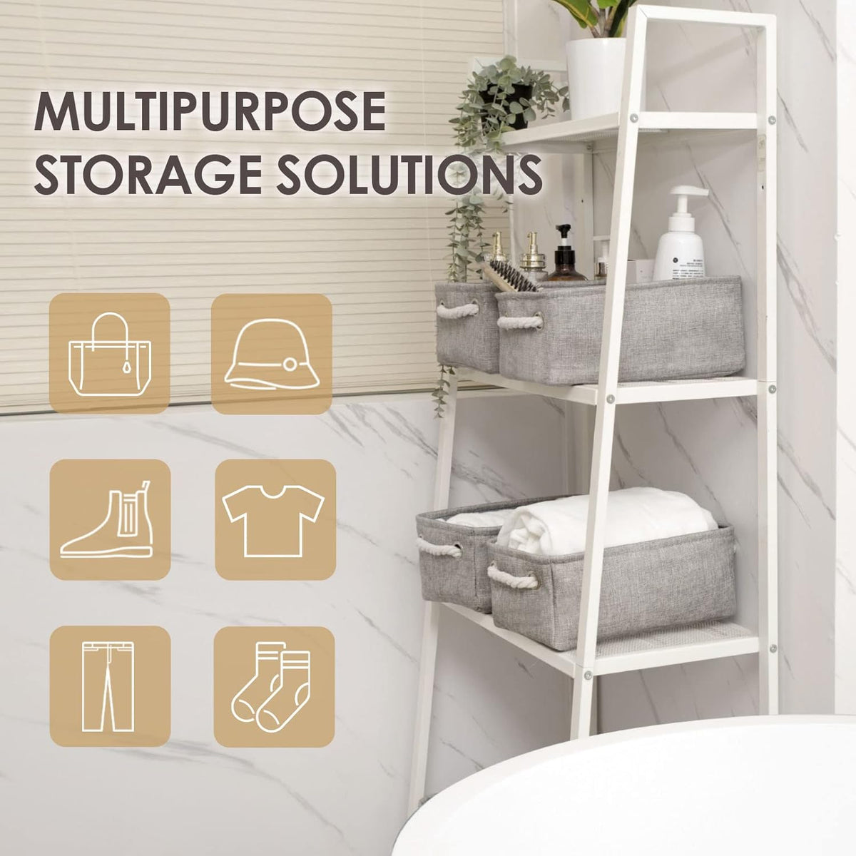 TheWarmHome Storage Bins for Shelves - 11.8x7.9x5.2 inch Grey Small Storage Baskets for Organizing, Fabric Storage Cubes Closet Organizer for Home Nursery Gift Decorative (Gray)