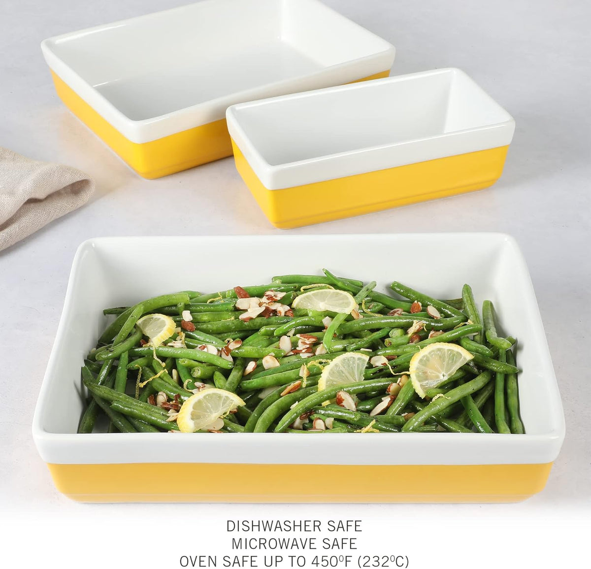 MARTHA STEWART 3 Piece Oven to Table Stoneware Bakeware, Baking Dish & Casserole Set - Yellow
