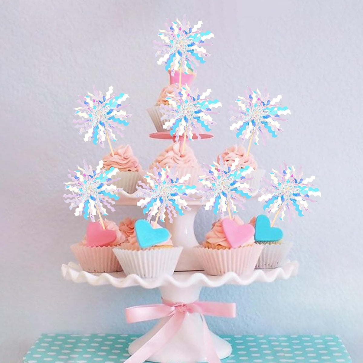 30 PCS Foil Firework Cupcake Toppers Sparkle Tinsel Cupcake Picks Happy Birthday Cake Toppers Drink Stirrers Cocktail Food Fruit Toothpicks for Baby Shower Birthday Party Decorations Supplies Silver