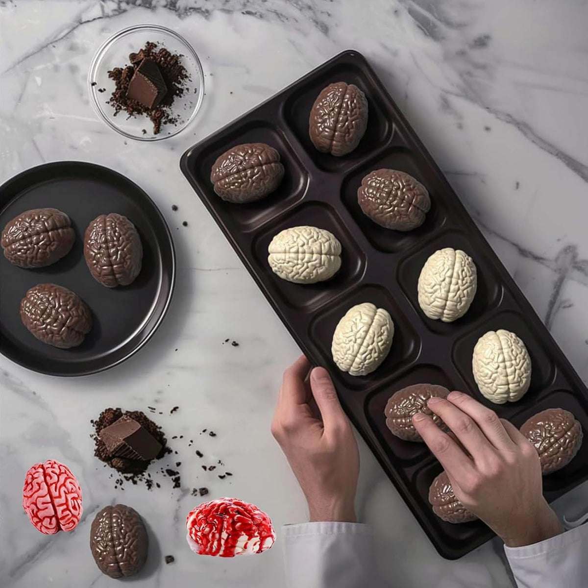Halloween Molds Silicone for Chocolate 2 Pack, 3D Halloween Chocolate Candy Brain Mold for Cake Cupcake Decorating 12 Cavity