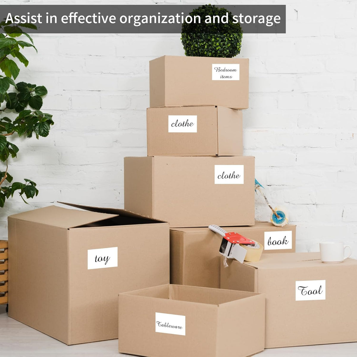 STARLIBOO Removable Colored Labels Stickers, 3X5 Inch Removable Large Label Stickers for Moving Boxes and Storage Bins- Waterproof- Tear Resistant (White)