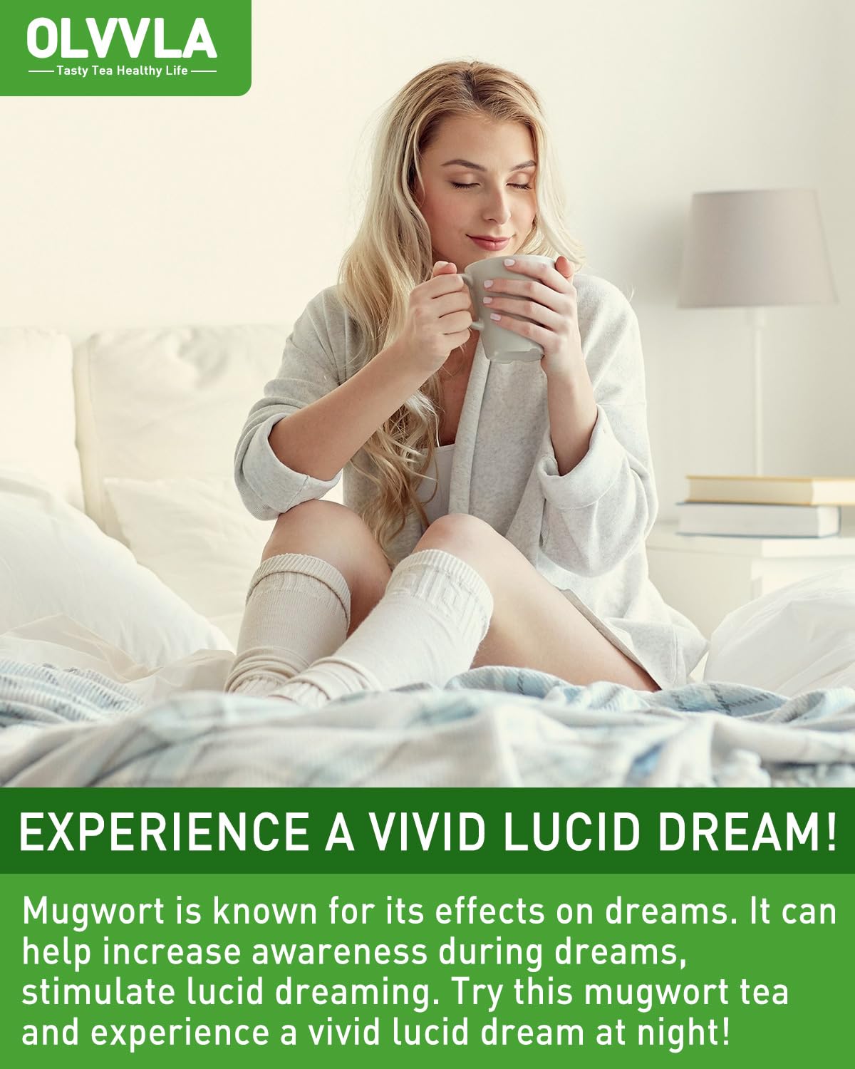 Olvvla - Premium Mugwort Tea - 2g X 60 Count - 100% Pure Natural Mugwort Tea Bag - Caffeine-free - Mugwort Herb Dried - Rich in Antioxidants & Support Digestion