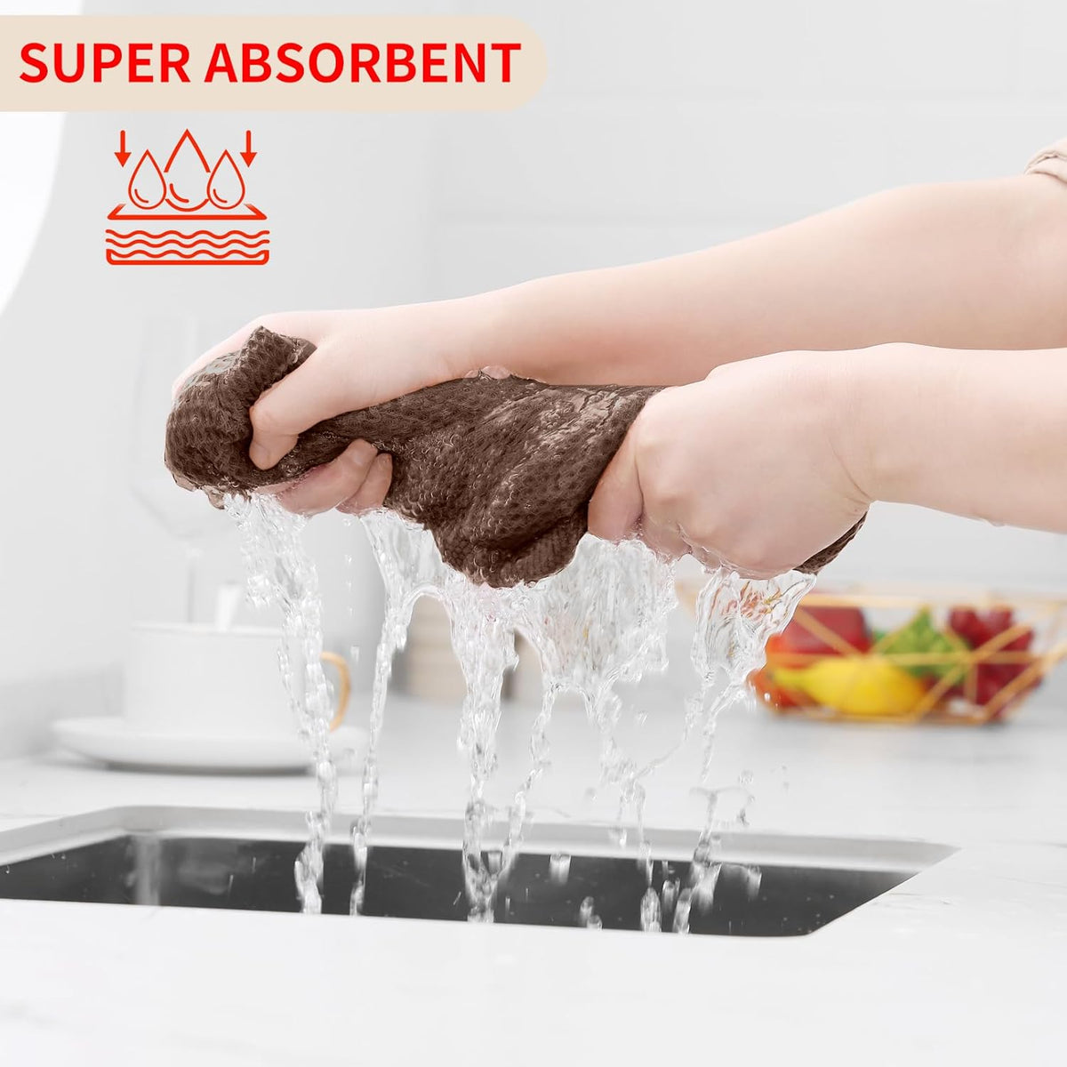 Kitinjoy 100% Cotton Waffle Weave Kitchen Towels (13 X 28 Inches, Coffee), 4-Pack Super Soft and Absorbent Dish Towel for Drying Dishes, Kitchen Hand Towels