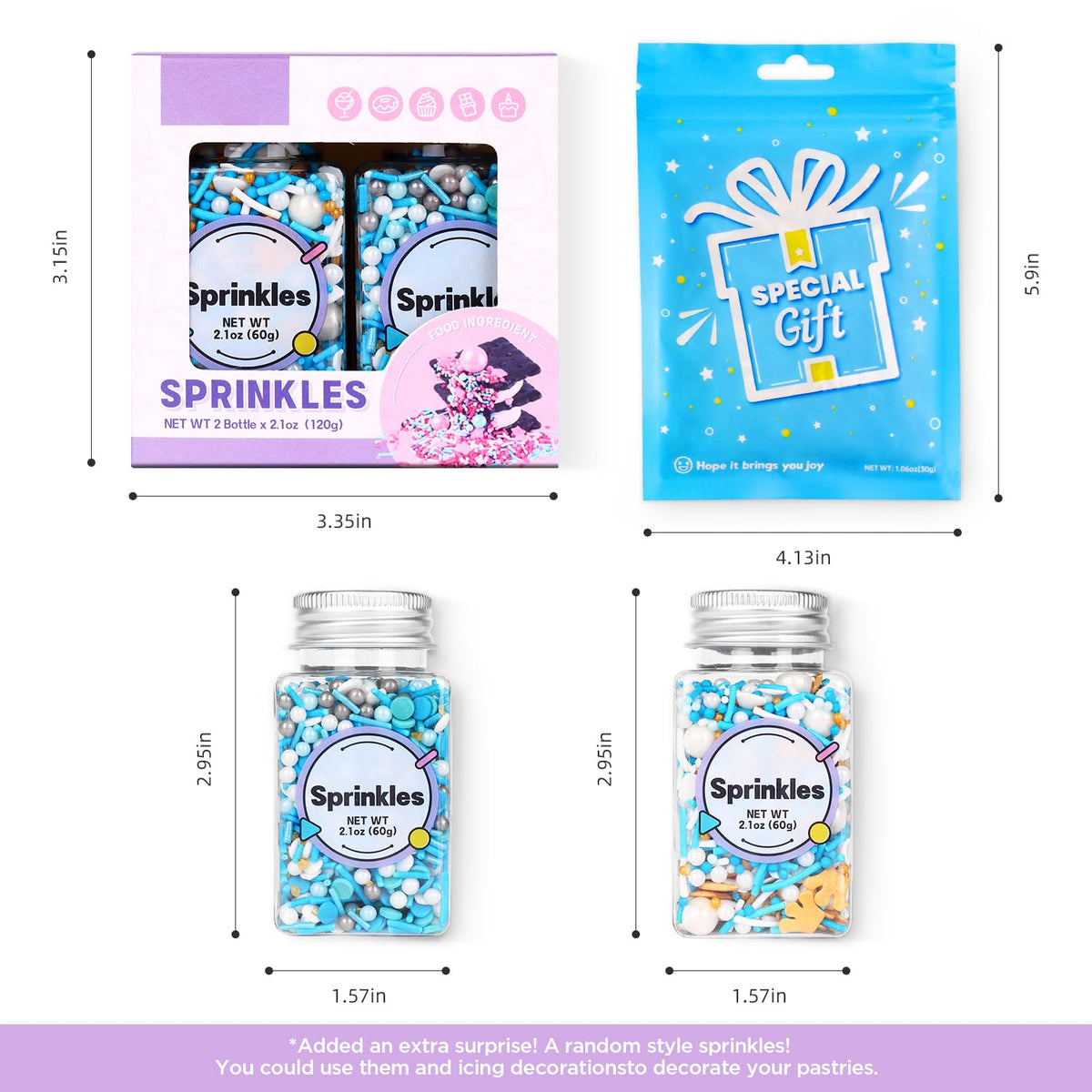 Edible Blue Sprinkles Mix, Blue Confetti Jimmy Sprinkles, Gold Sanding Sugar, Pearl Sprinkles, Gold Crown Sprinkles for Cake Decorating, Cupcakes, Cookies, and Ice Cream Toppings. (120g/4.2oz)