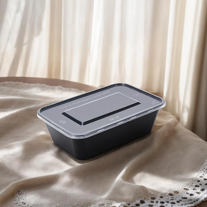 100 Pcs Plastic Meal Prep Containers with Lids Reusable Bento Box 1 Compartment Stackable Disposable Lunch Bowls for Meal Prep, Food Storage (26 oz, Black)