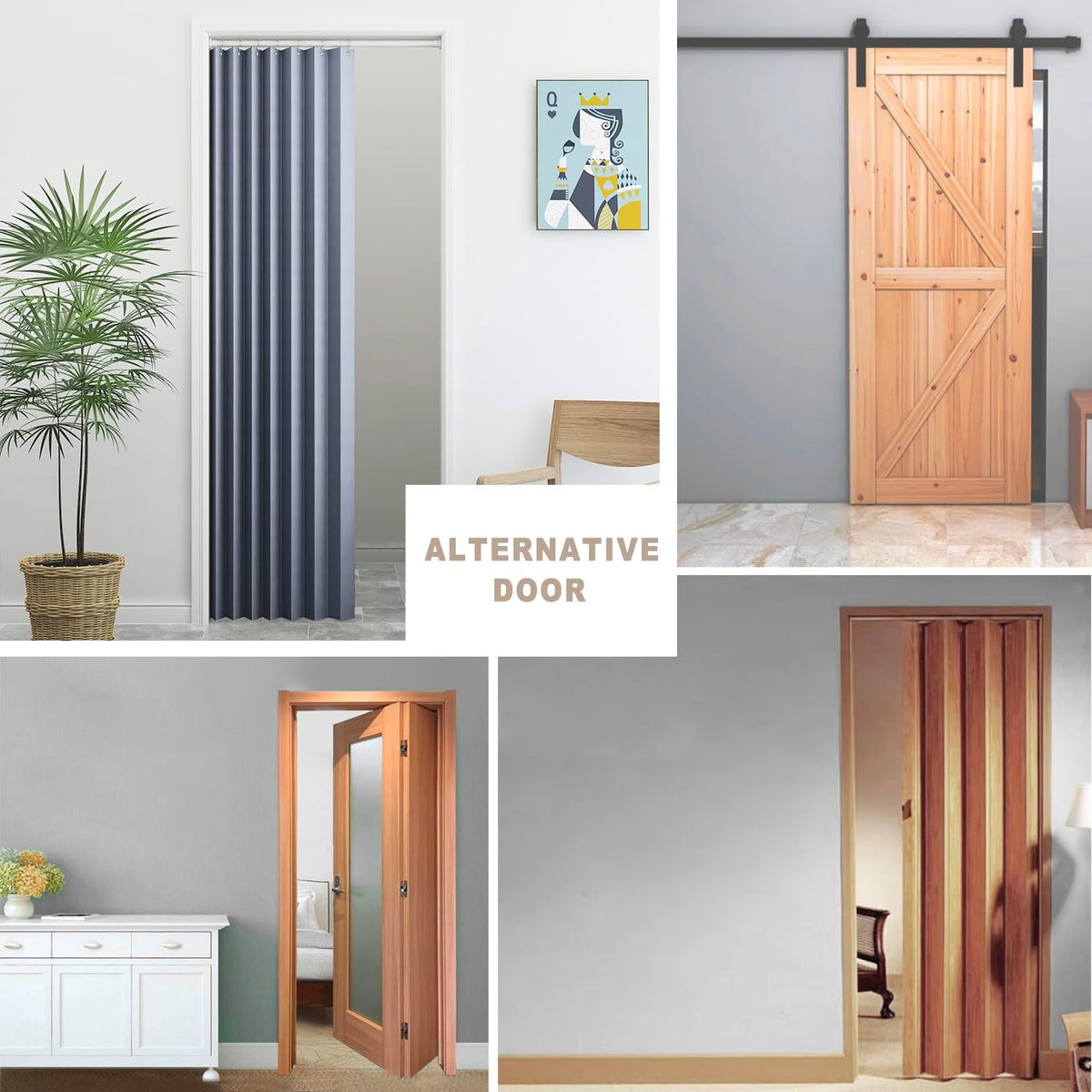 Vatge Door Curtains for Doorways - Faux Linen Accordion Style Door Curtains for Open Closet, Bedroom, and Laundry Room, Bifold Door Cover for Doorway,1 Panel with Tieback, W52 x L78, Blue