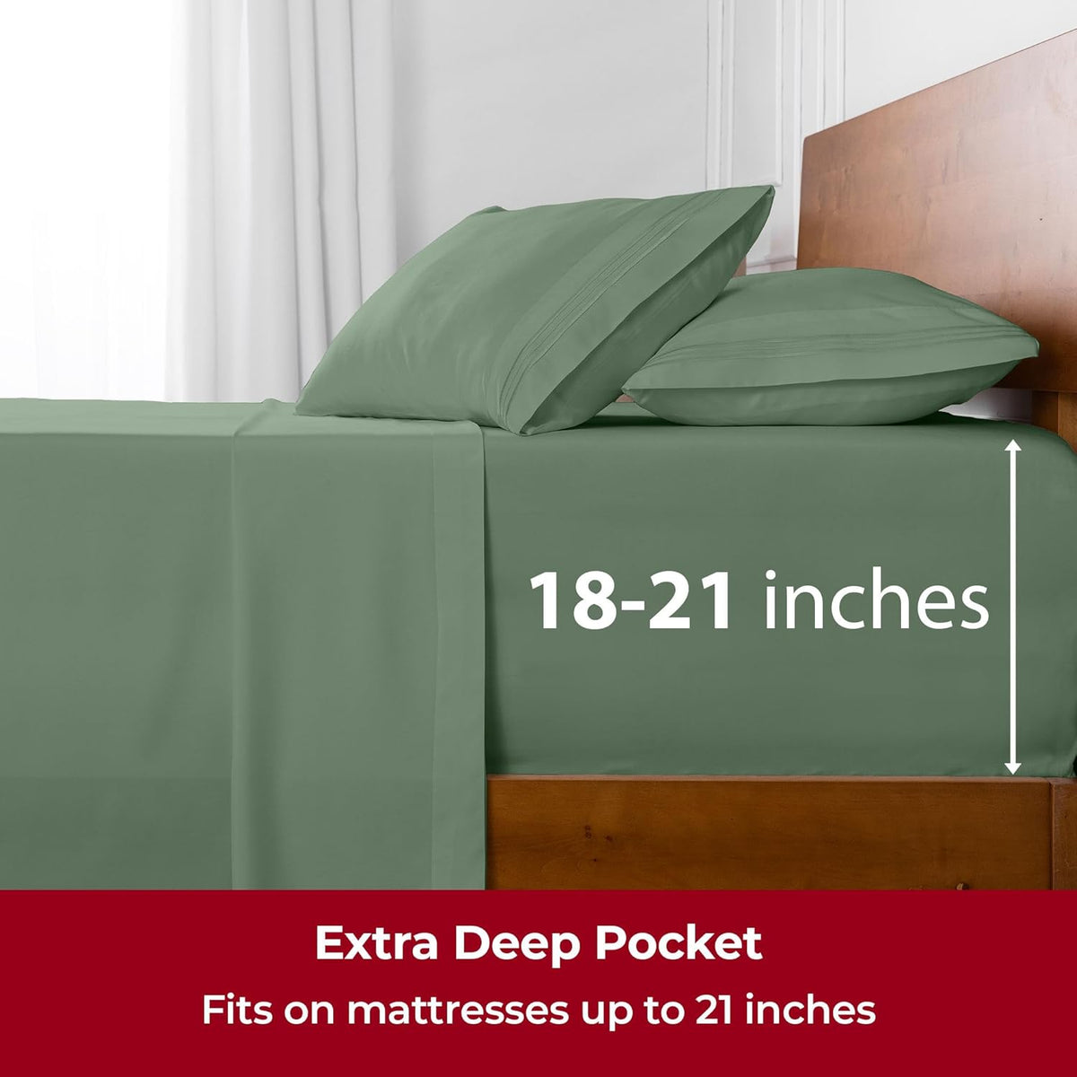 Mellanni Extra Deep Twin XL Sheets - 3 PC Iconic Collection Bedding - Hotel Luxury, Ultra Soft, Cooling Bed Sheets - Wrinkle, Fade, Stain Resistant (Twin Extra Long, Sage)