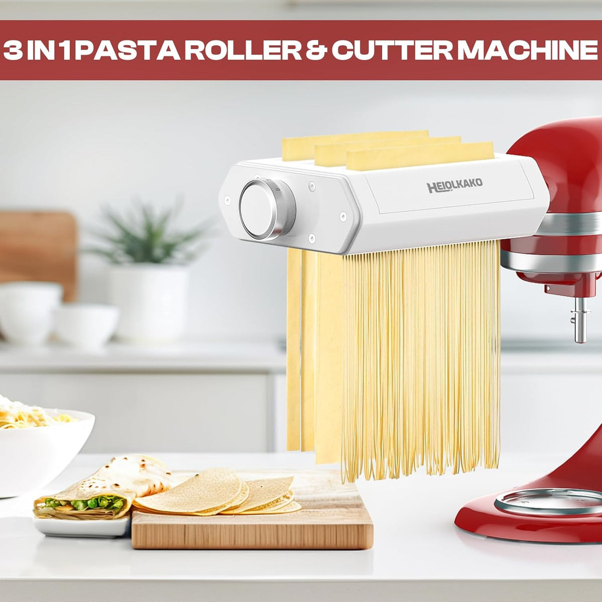 Pasta Attachment for KitchenAid Stand Mixer, 3 in 1 Set Pasta Maker KitchenAid Attachment Includes Spaghetti Cutter, Pasta Sheet Roller and Fettuccine Cutter, Attachment for Kitchenaid Mixers