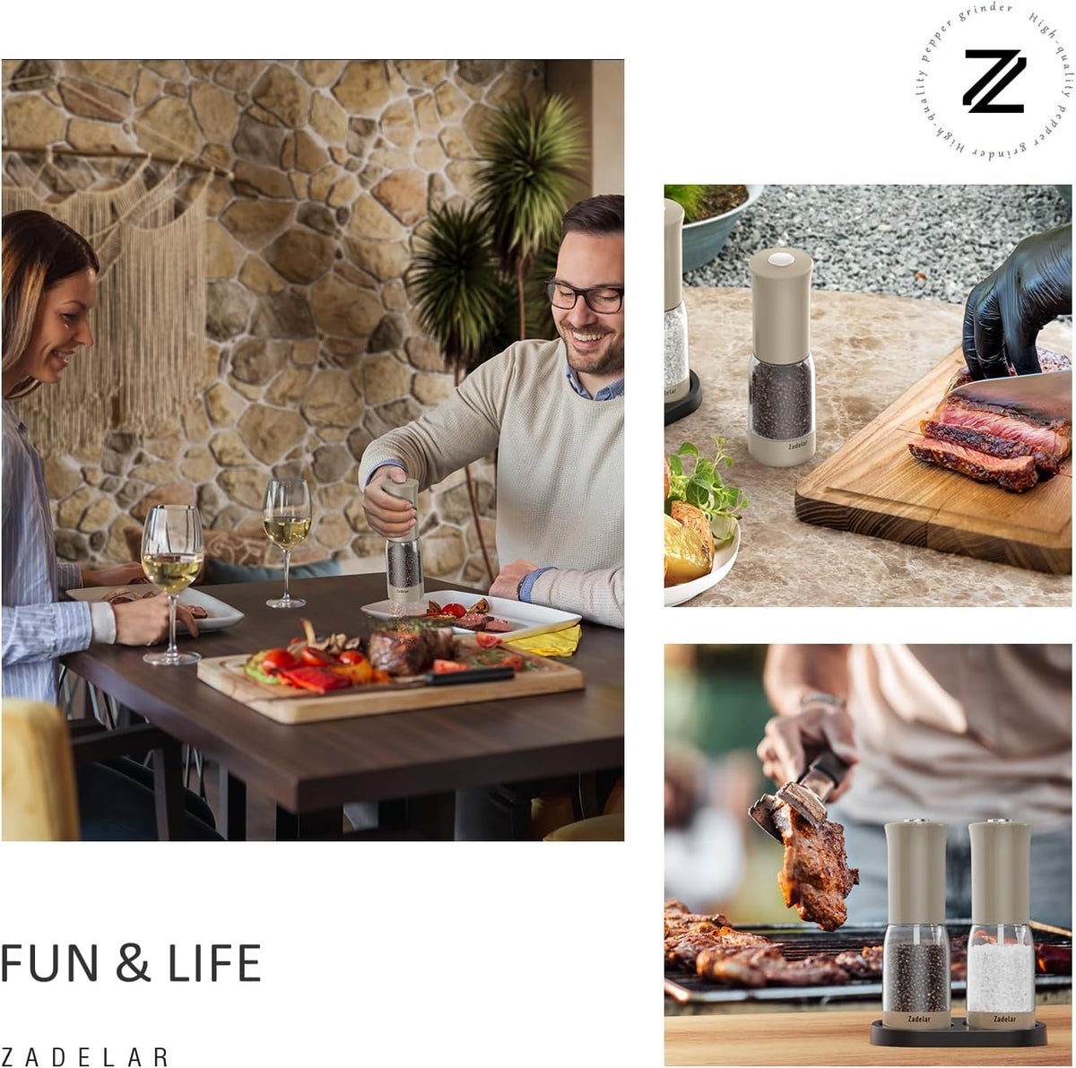 Electric Salt and Pepper Grinder Set with LED Power Display,Larger Capacity Salt and Pepper Shakers Set Rechargeable Electric with Flexible Coarsenes,LED Light,One Hand Operation for Kitchen(Khaki)