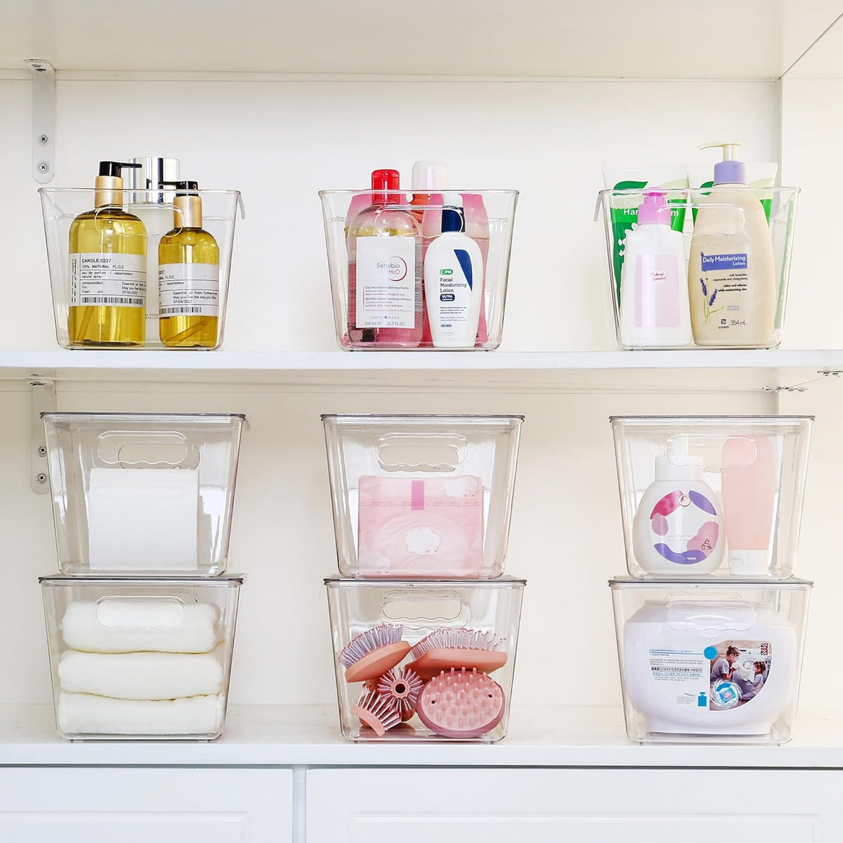 Vtopmart 4 Pack Clear Stackable Storage Bins with Lids, Large Plastic Containers with Handle for Pantry Organizer and Storage,Perfect for Kitchen,Fridge,Cabinet, Closet,Bathroom Organization