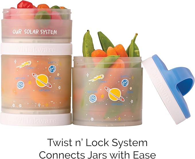 Whiskware Stackable Snack Containers for Kids and Toddlers, 3 Stackable Snack Cups for School and Travel, Our Solar System(Pack of 1)