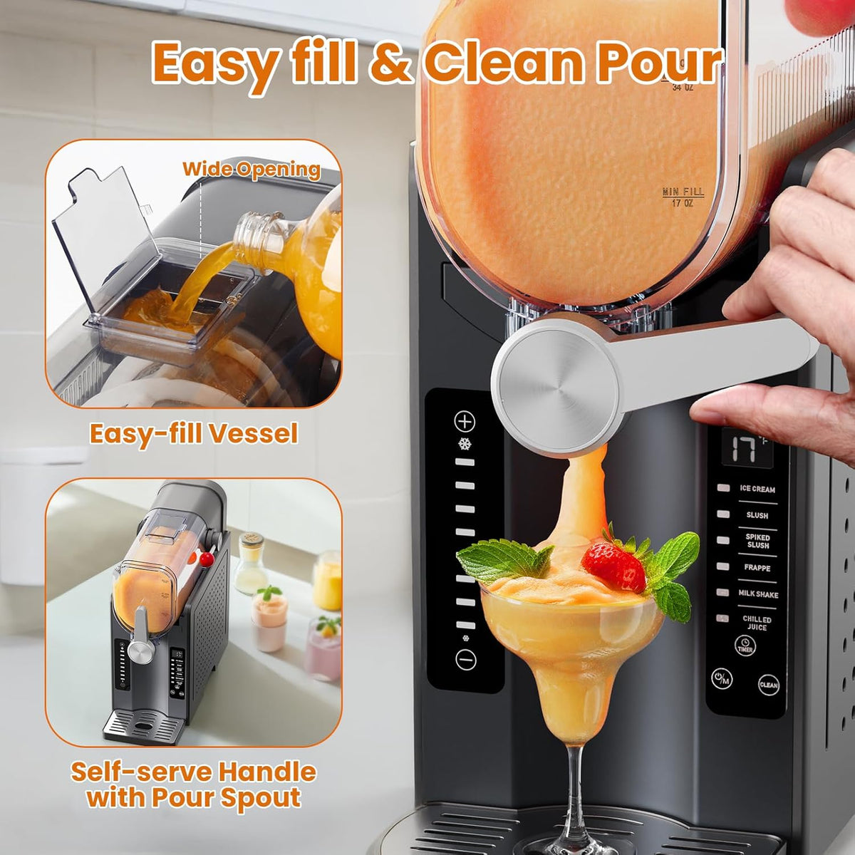 Slushie Machine No Ice Needed: Soft Serve Ice Cream Machine,Slushy Machine for Home with 6 Preset Programs, Quiet Operation, LED Display, Auto-Clean,Perfect for Milkshakes, Margarita Smoothie, Frappés