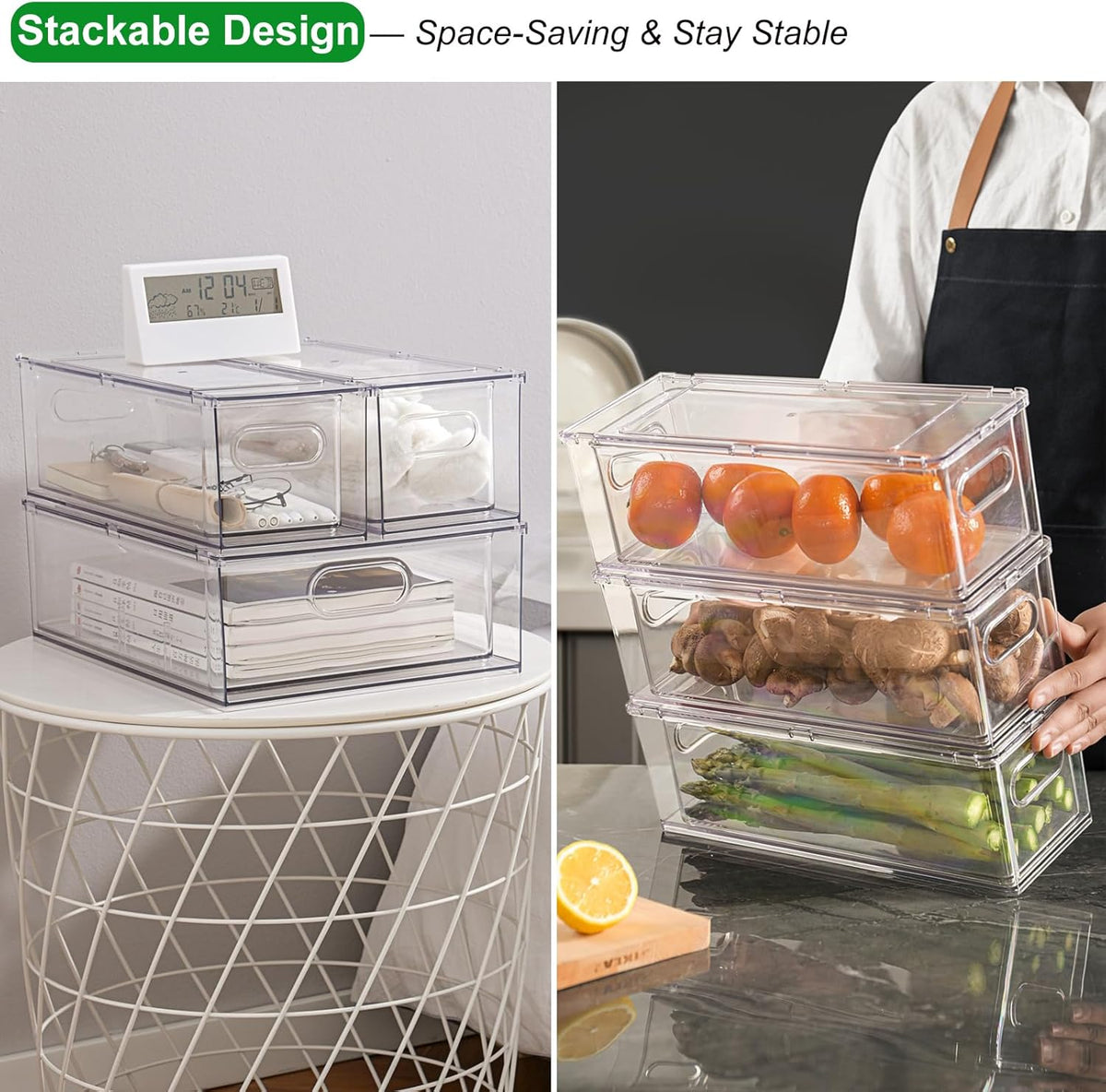 Taiuloo 3 Pack Stackable Refrigerator Organizer Bins with Pull-Out Drawer, Clear BPA-Free Food Storage Containers for Fridge Freezer, Kitchen Pantry Cabinet & Bathroom Vanity Organization